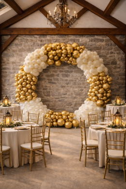 Ballonbogen Chrom Gold, Sand und Weiß